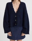 Blue cardigan with silver button blanca at clothlifestyle boutique 