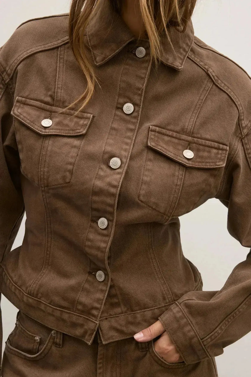 Violet Denim Jacket in Chocolate Bayse Brand