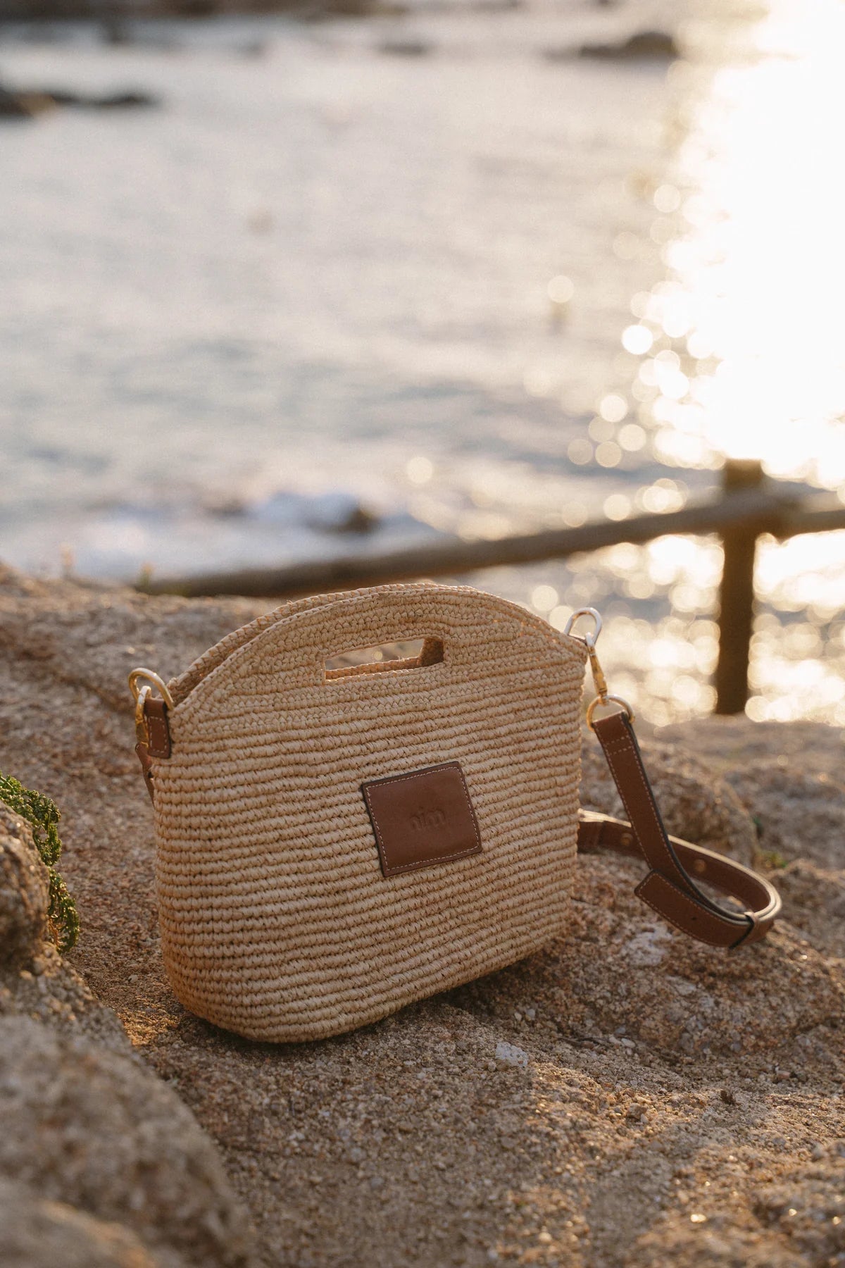 Leather Trimmed Raffia Mini