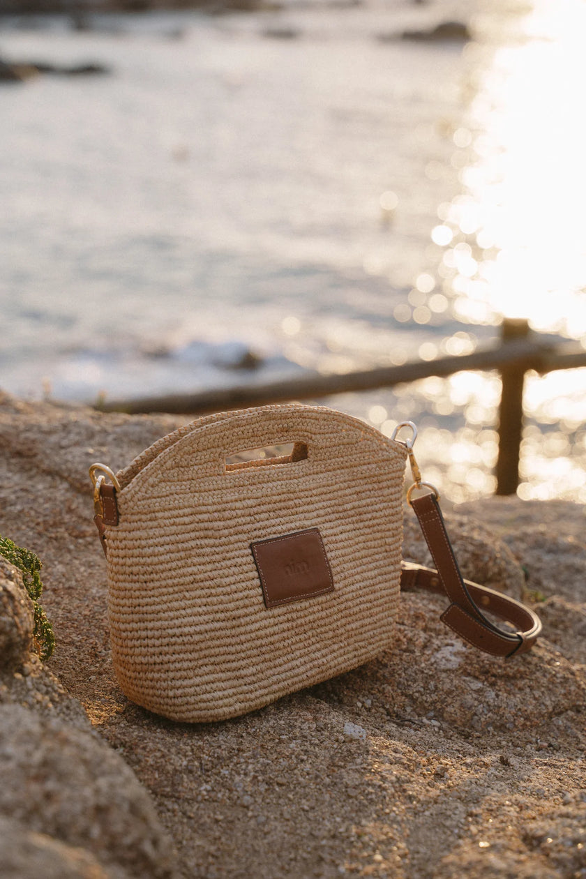 Leather Trimmed Raffia Mini