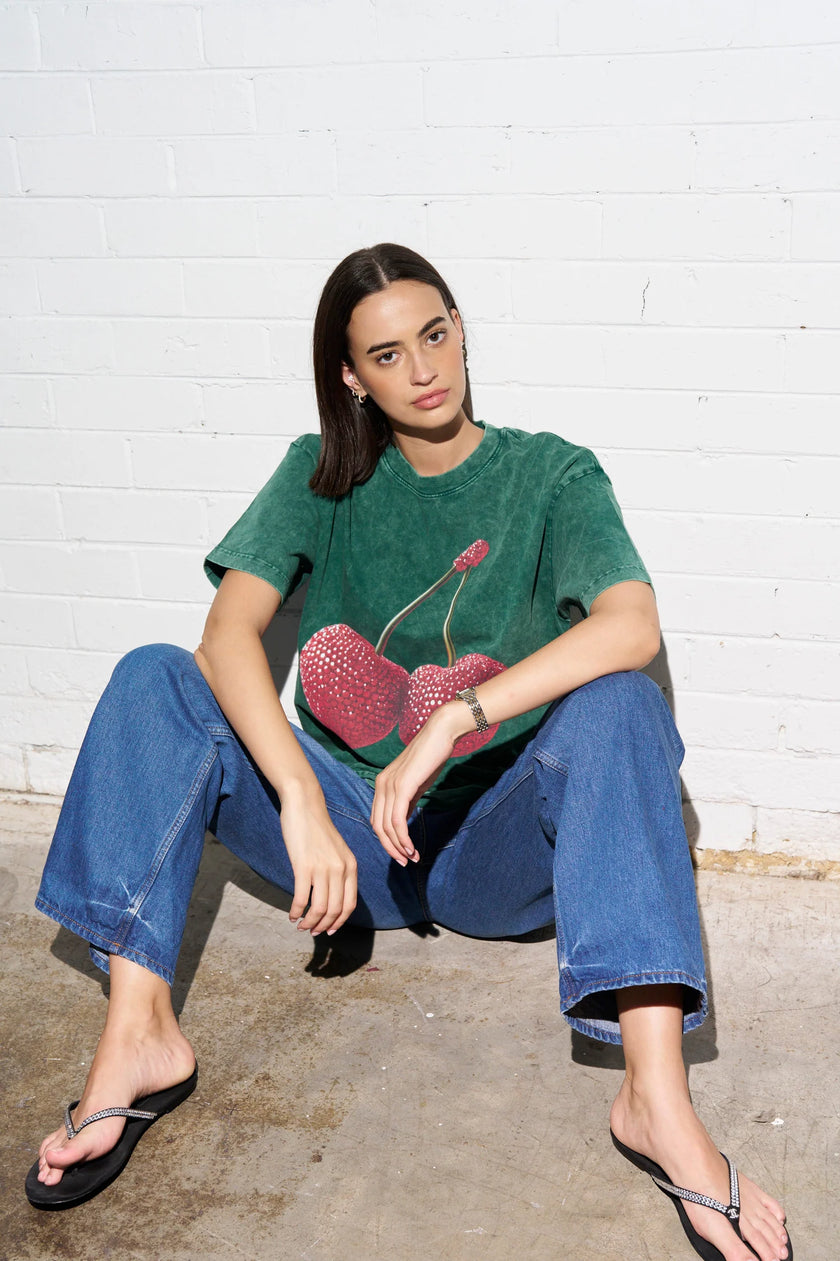 Cherry Baby in Green Acid Wash