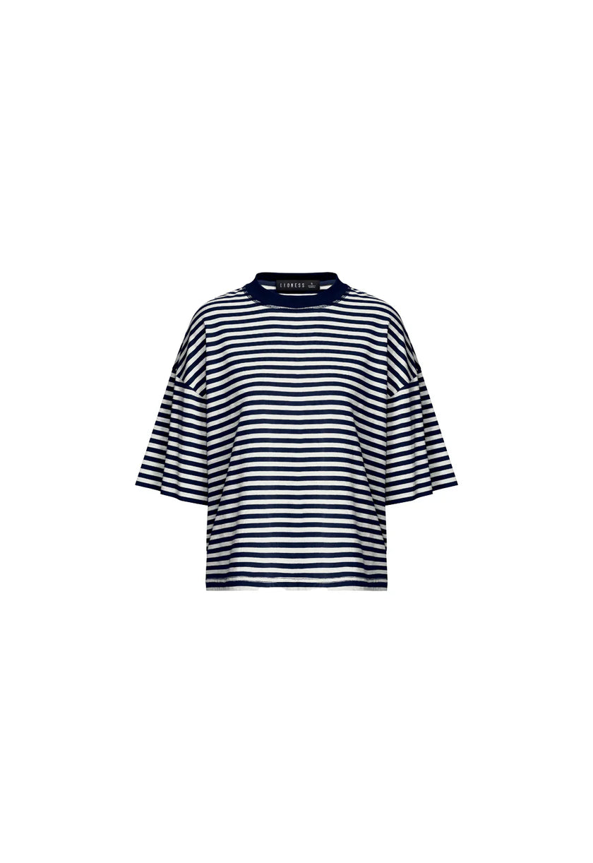 Bloom Short Sleeve Stripe in Navy and White Lioness