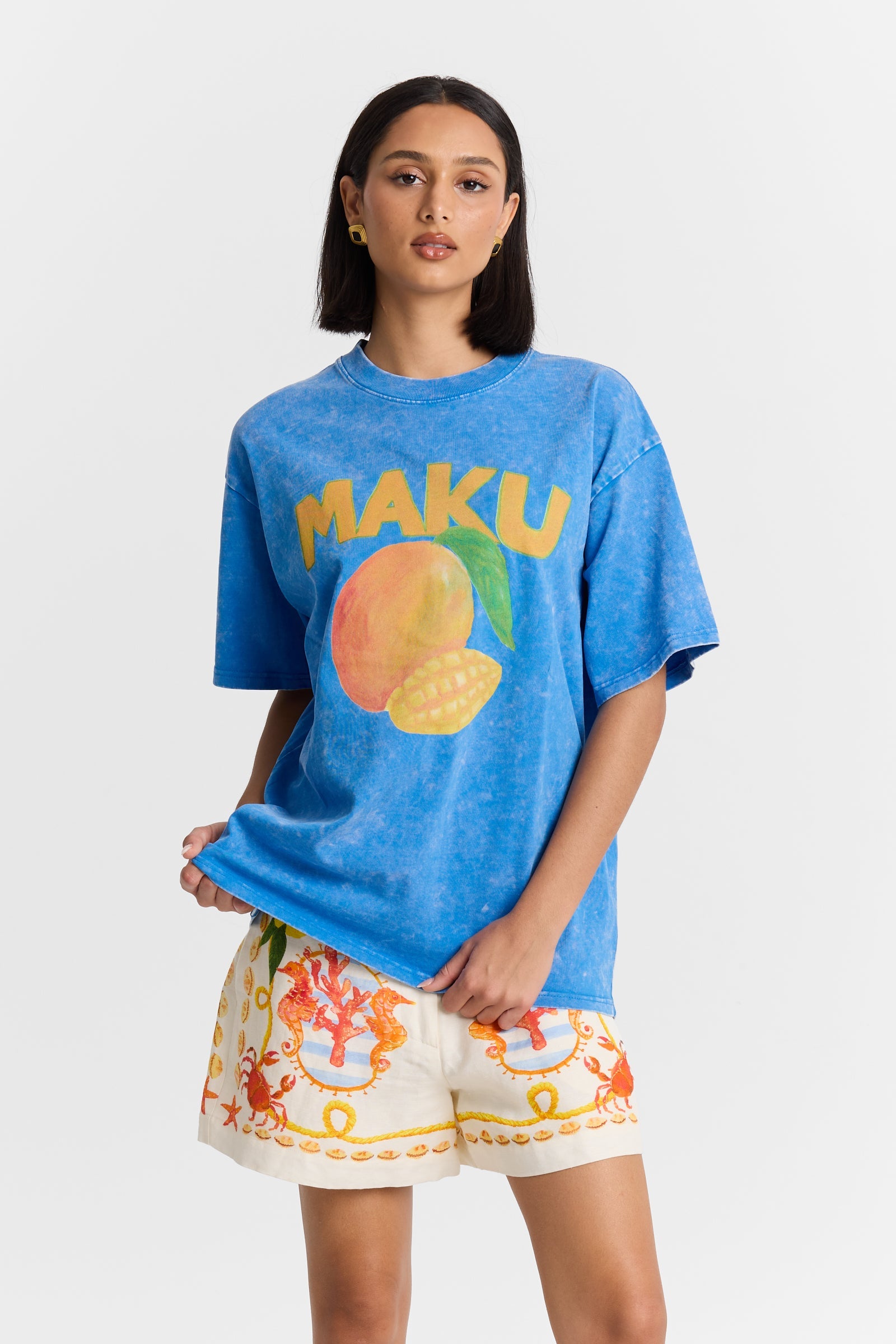 Mango Oversized Tee in Blue Maku