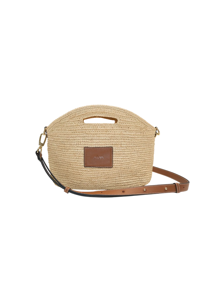 Leather Trimmed Raffia Mini