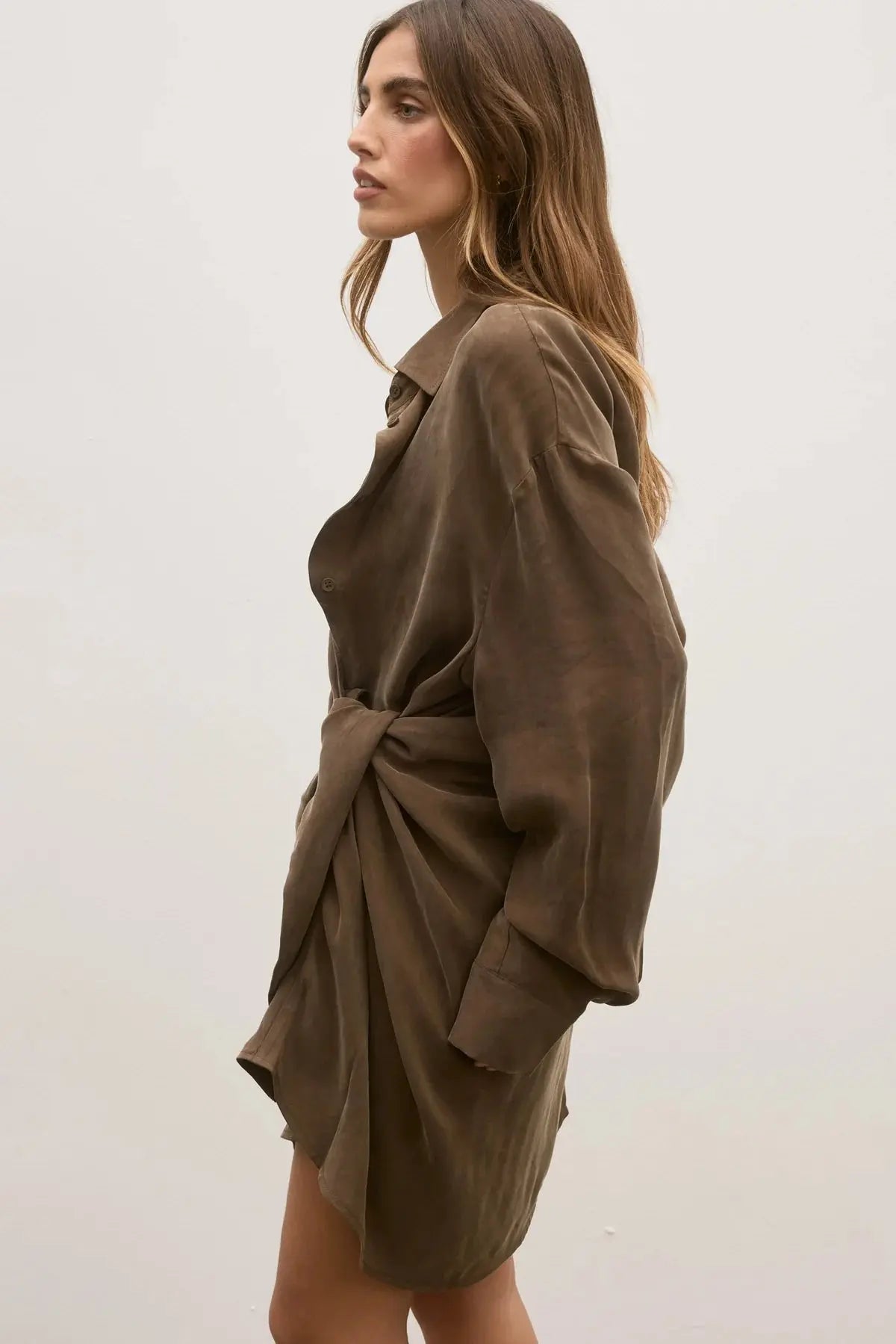 Noah Shirt Dress in Chocolate Bayse Brand