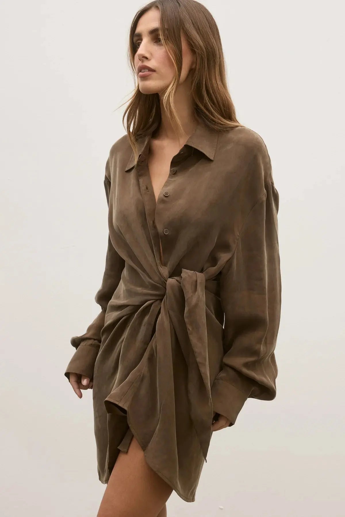 Noah Shirt Dress in Chocolate Bayse Brand