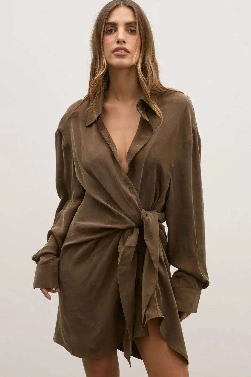 Noah Shirt Dress in Chocolate Bayse Brand