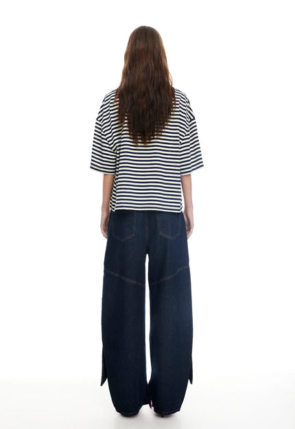 Bloom Short Sleeve Stripe in Navy and White Lioness