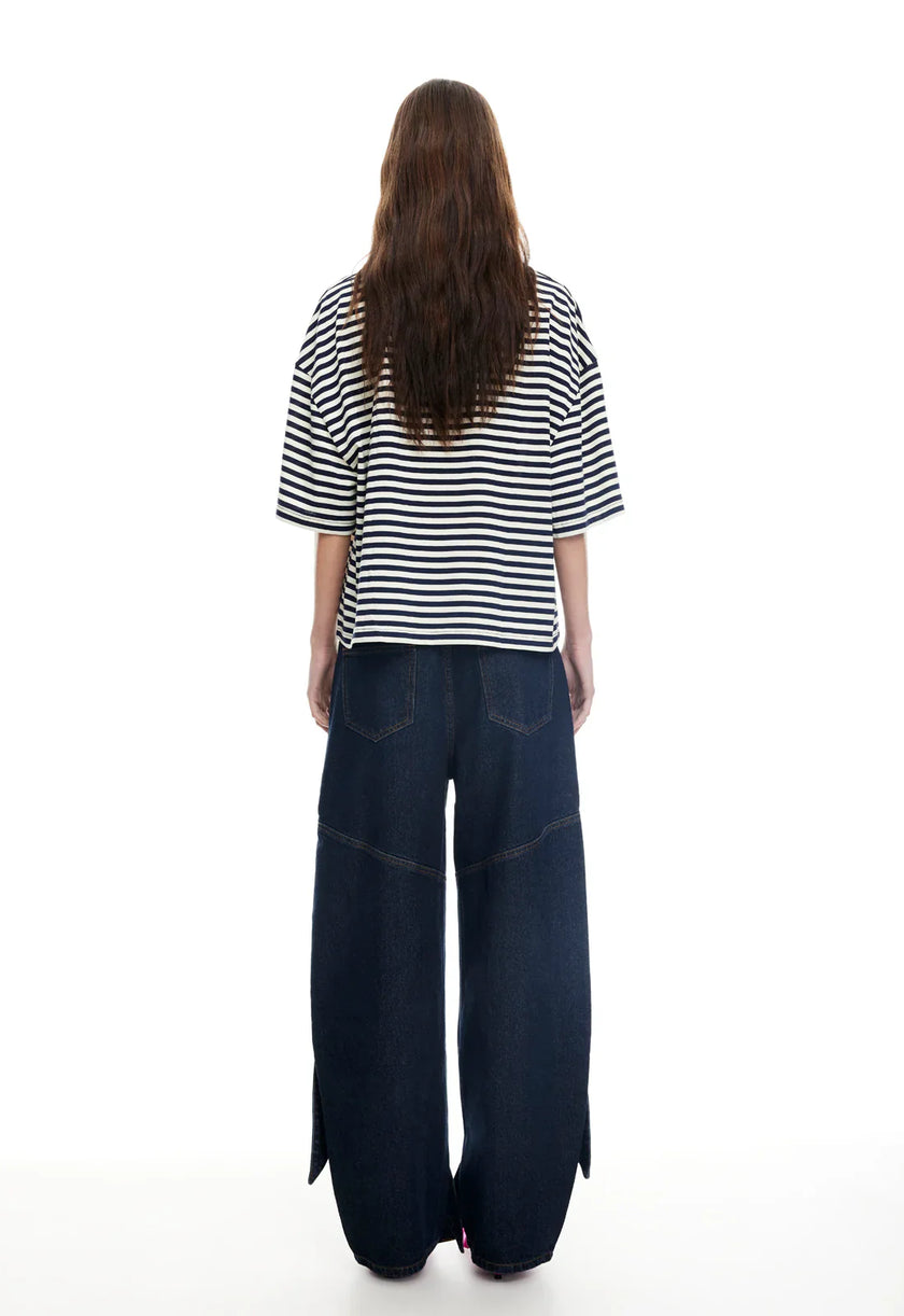 Bloom Short Sleeve Stripe in Navy and White Lioness