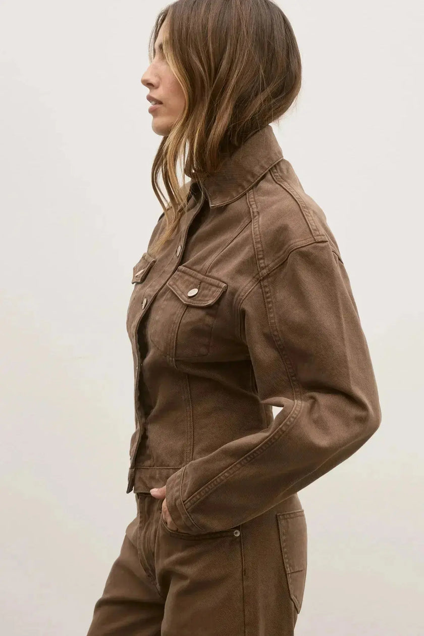 Violet Denim Jacket in Chocolate Bayse Brand