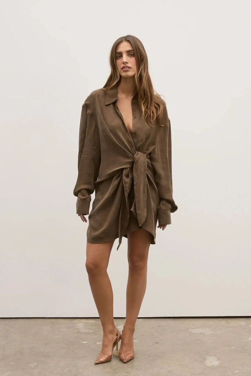 Noah Shirt Dress in Chocolate Bayse Brand